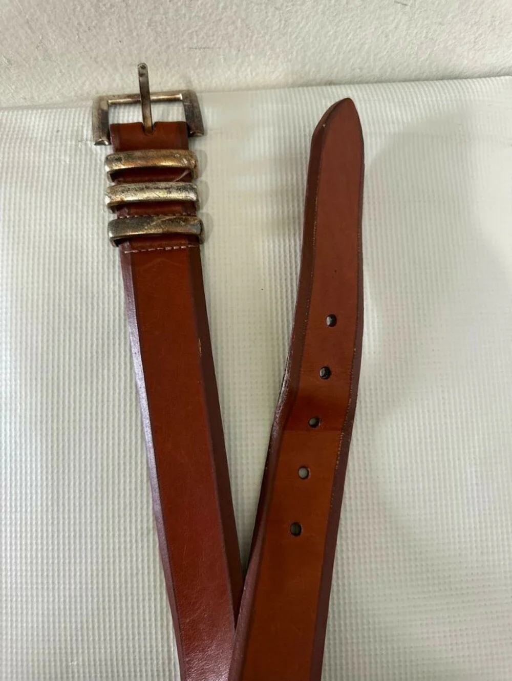 Vintage KENNETH COLE Brown Leather Belt Silver Buckle